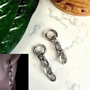 2/$30🌵 Silver Huggie Hoop Earrings Chain Drop 90’s Vibe Thick Earrings Boho NEW